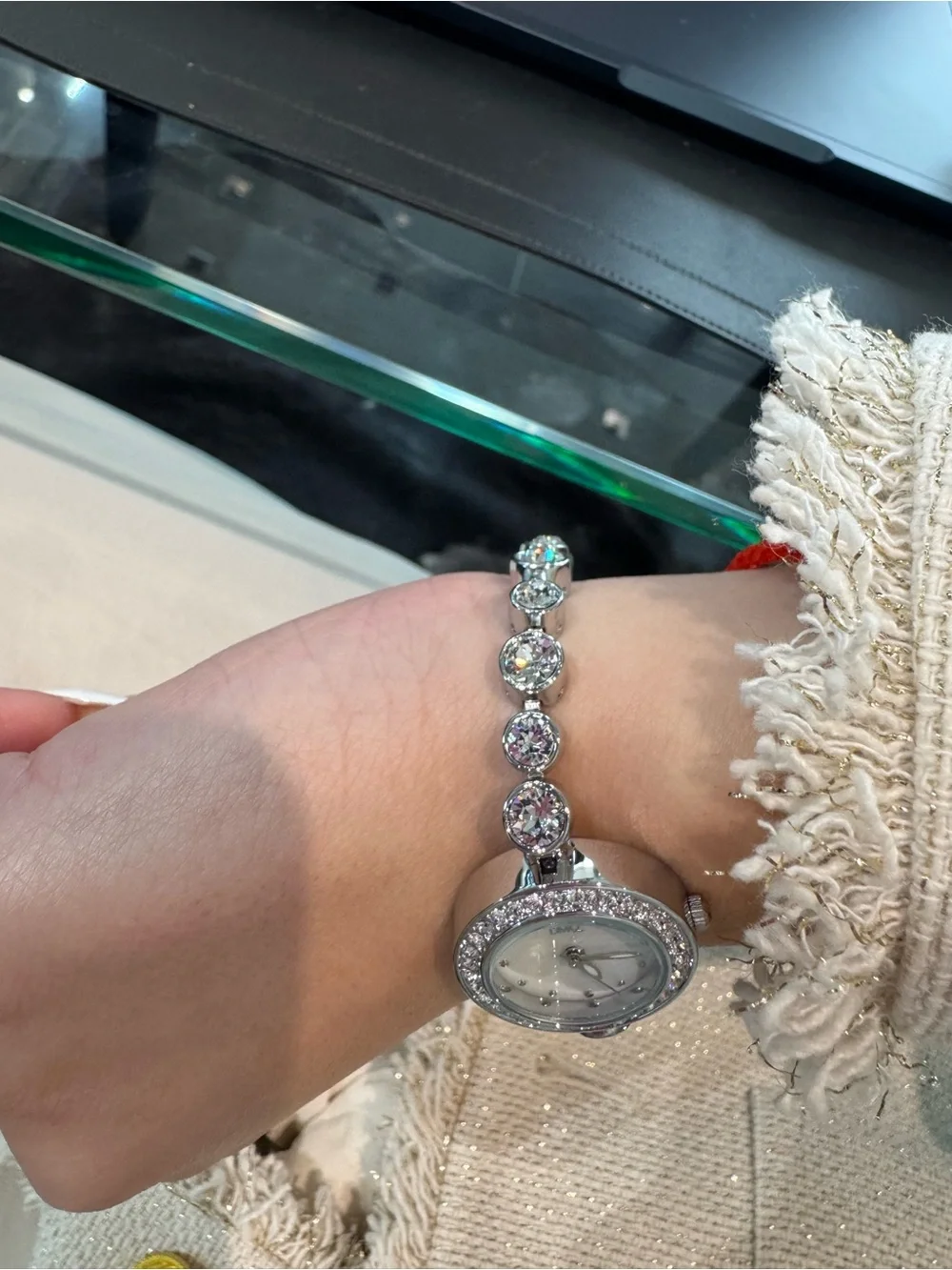 DMQ Women's Silver-Tone Quartz Watch w/ Round Crystal Link Bracelet
